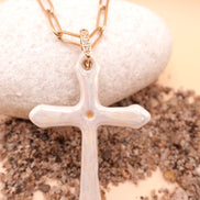Sautoir Croix Blanche/Nacré