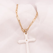 Sautoir Croix Blanche/Nacré
