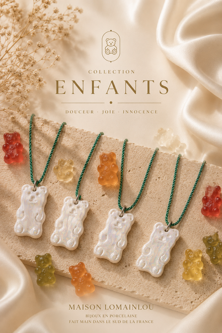 Collier Ourson en Porcelaine Fait Main | Bijou Enfant, Bébé