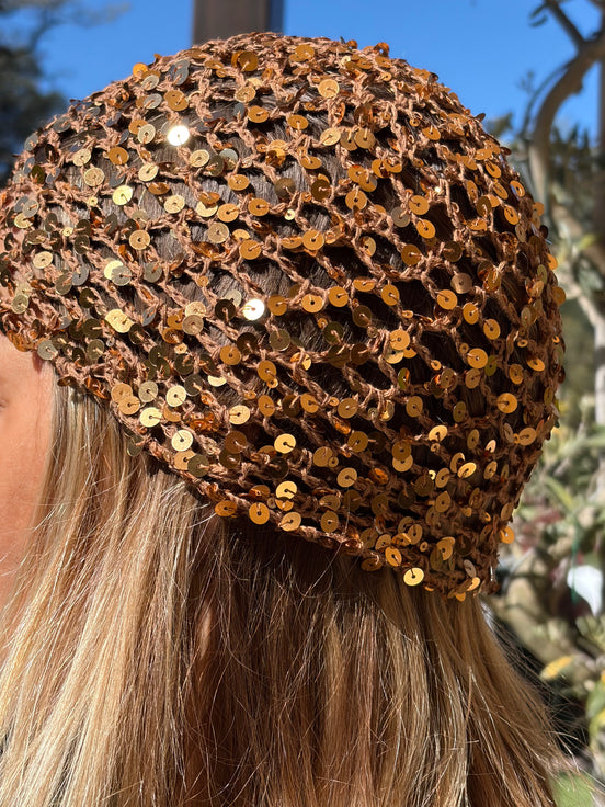 Bonnet en crochet pailletée