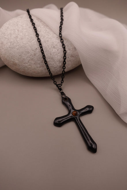 Collier croix noir homme